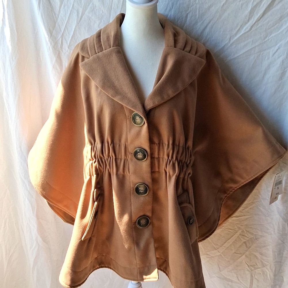 Rewind Camel Buttoned Cape Coat Size S